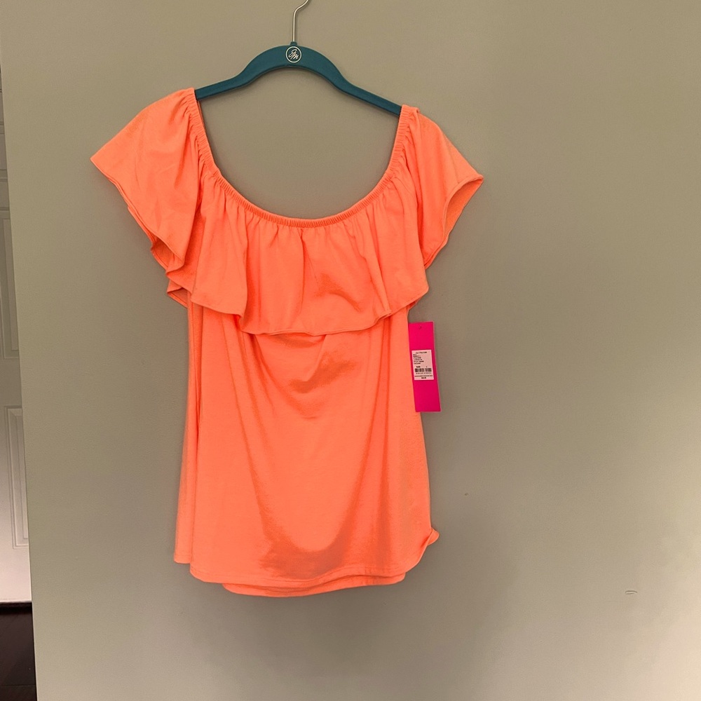 LILLY PULITZER La Fortuna Off the Shoulder Cantaloupe Peach Top Size Large
